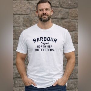 Barbour North Sea Outfitters Logo T-Shirt White Tailored Fit XXL